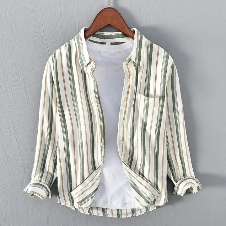Men's lightweight striped casual shirt, long sleeve, perfect for spring & summer everyday wear. Comfortable & versatile.