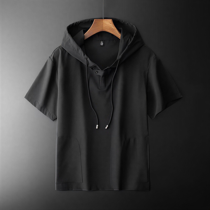 Breathable lightweight men's summer hooded shirt, ideal for comfortable casual wear & layering.
