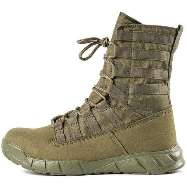 Full view of men's tactical desert boots in leather, perfect lightweight footwear for outdoor, hiking, and military.