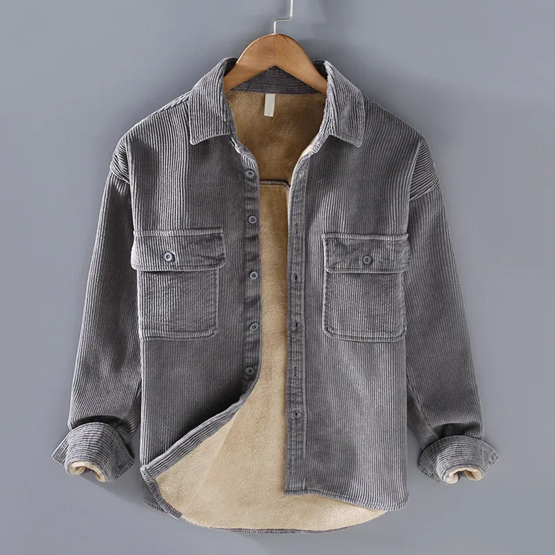 Warm men's lined corduroy jacket, perfect casual winter outerwear, ideal for cool weather.