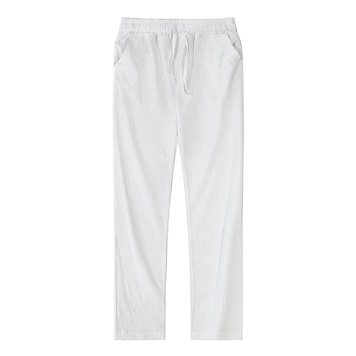 Men's casual linen blend pants, breathable cotton blend perfect for outdoor summer activities.