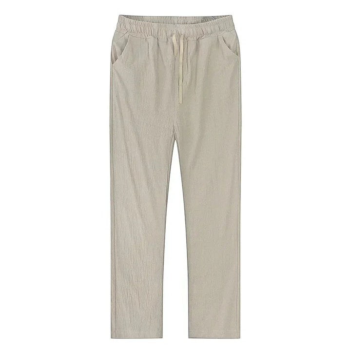 Men's breathable linen blend trousers for summer casual and comfort wear.