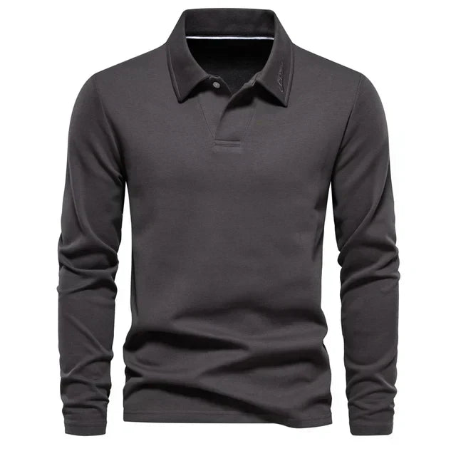 Men's long-sleeve polo shirt with turn-down collar, ideal for smart casual or everyday wear.