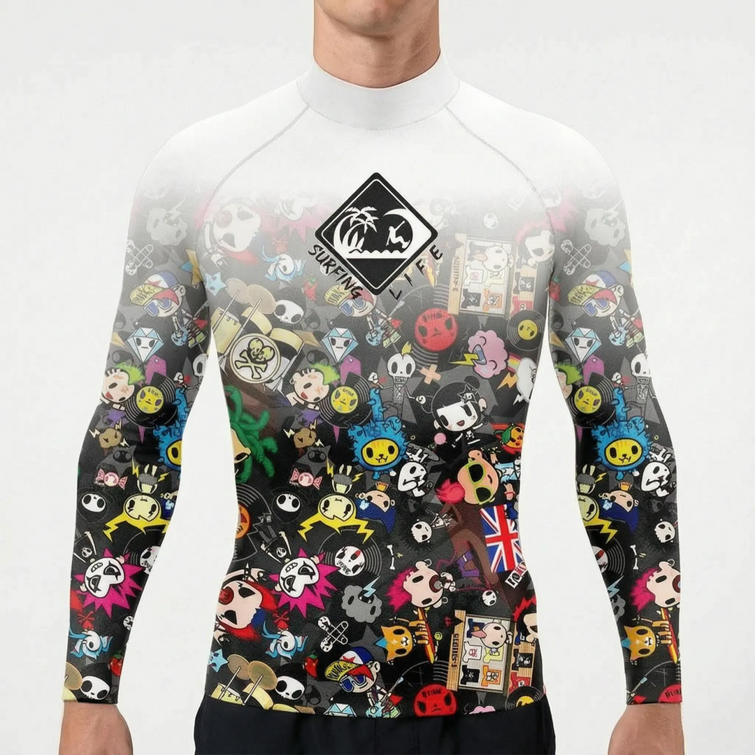 Quick-dry men's long-sleeve rash guard with UPF 50+ for maximum sun & rash protection.