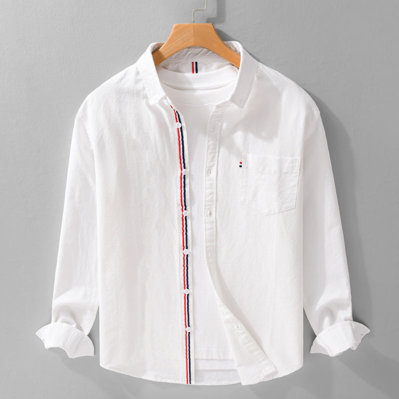 Men's long-sleeve striped button-up shirt. Lightweight and versatile, ideal for smart casual and everyday wear.