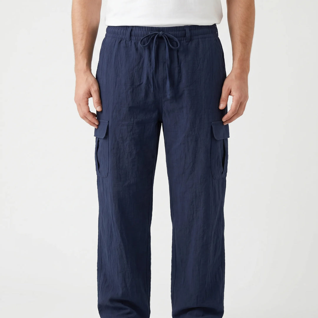 Straight leg men's loose fit cargo pants, ideal for casual wear, summer, and travel adventures.