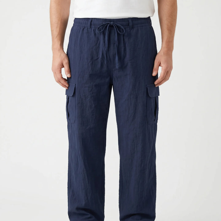 Straight leg men's loose fit cargo pants, ideal for casual wear, summer, and travel adventures.