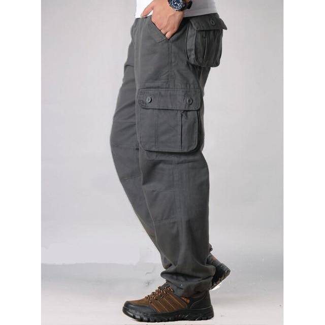 Workwear-grade men's loose fit cargo pants, tactical features, durable fabric, multi-pocket design.