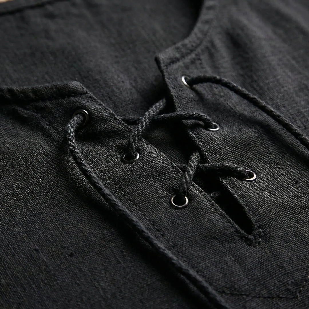 Plus size men's relaxed V-neck lace-up top, perfect for breathable comfort and summer fashion.