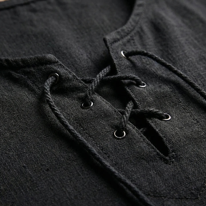 Plus size men's relaxed V-neck lace-up top, perfect for breathable comfort and summer fashion.