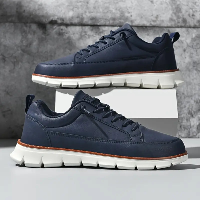 Lucca men's everyday sneakers paired with jeans, demonstrating their versatile modern casual shoe style.