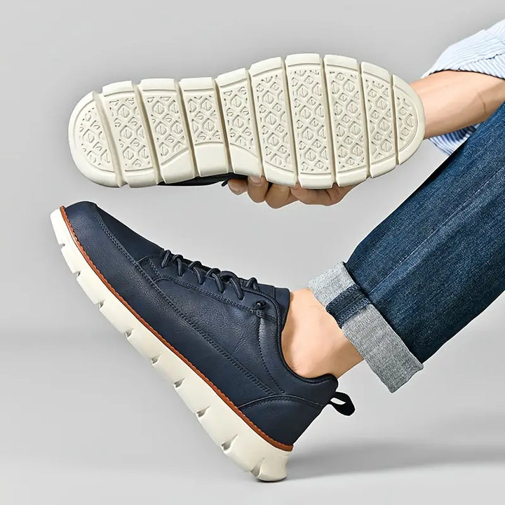 Top view of Lucca men's comfortable low-top sneakers, showcasing sleek modern design and lace-up closure.