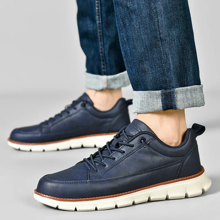 Man wearing Lucca modern comfort sneakers, ideal men's casual shoes for a stylish everyday look.