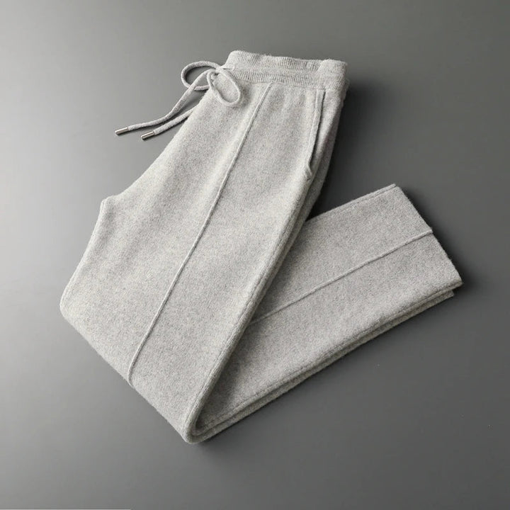 Soft men's cashmere blend lounge pants, comfortable for relaxing or versatile casual wear.