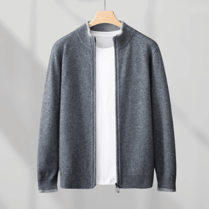 Casual yet elegant men's long sleeve zip-up cardigan for everyday comfort & layering.