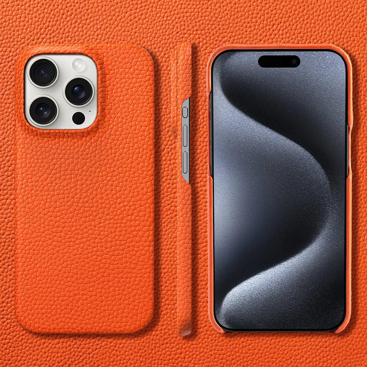 Premium genuine leather iPhone case for men with MagSafe. Soft texture for ultimate phone protection.
