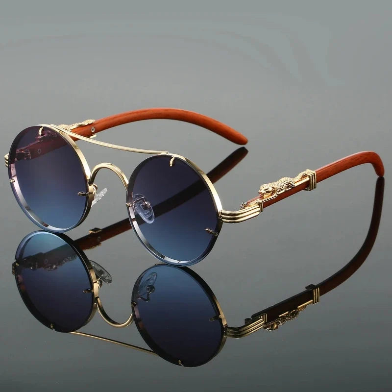 Fashionable men's Legacy sunglasses with elegant wooden temples, gradient lenses, and full UV protection for luxury eyewear.