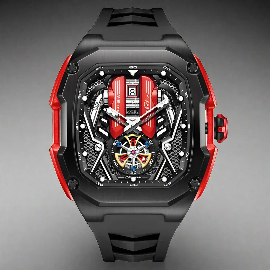 High-precision men's Tourbillon Chronograph timepiece. Advanced watchmaking, stainless steel.