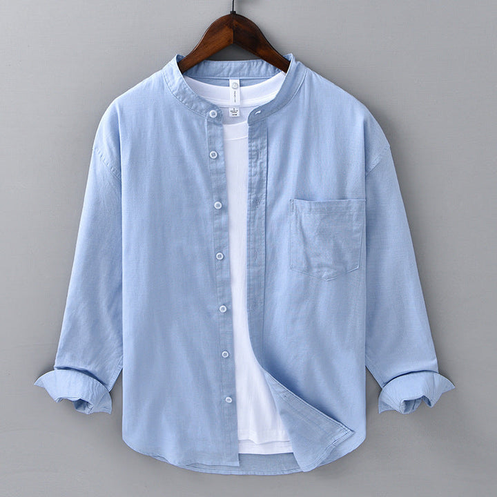 Men's Meridian mandarin collar shirt, modern fit, long sleeve, for a stylish casual look.