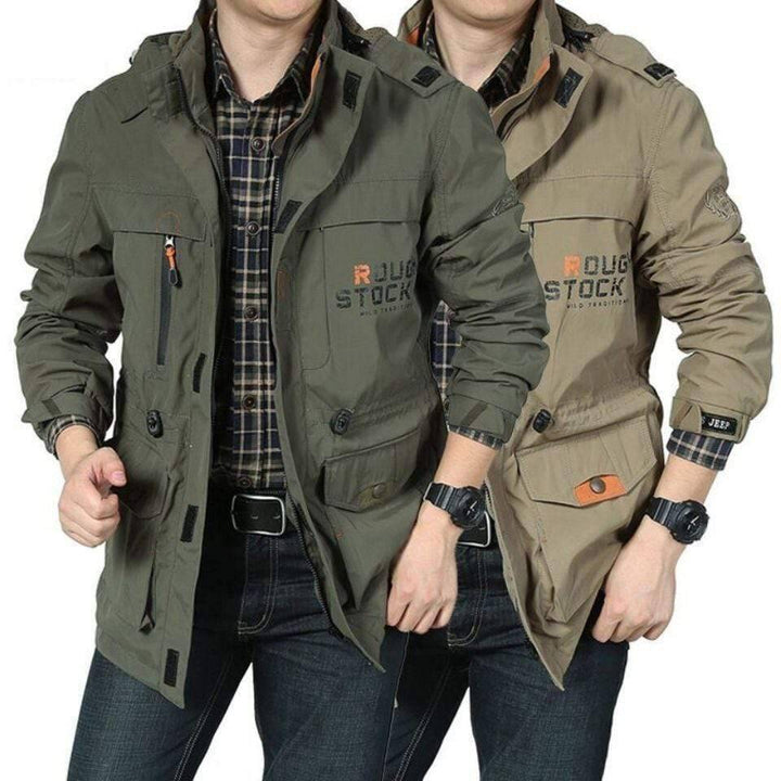 Men's military-style winter plush thermal jacket, fleece-lined, for cold weather outdoor adventures. Durable outerwear.