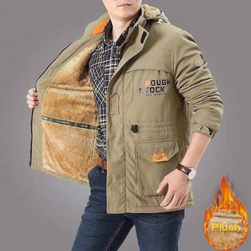 Warm men's outdoor winter jacket, plush thermal and fleece-lined, providing ultimate comfort and protection from cold.