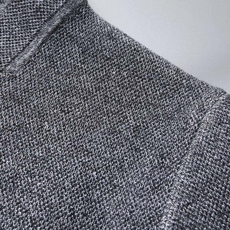 Smart casual men's collarless cardigan in black, featuring a modern minimalist design for effortless style.