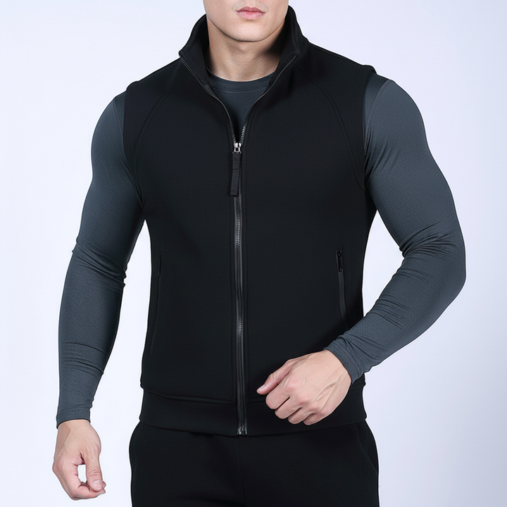 Men's athletic fleece-lined vest with secure zippered pockets. Great for active men & casual wear.