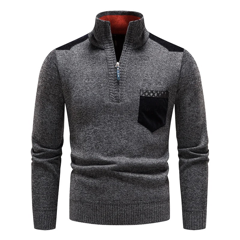 Casual men's half-zip sweater, a versatile layering piece for modern fall fashion.