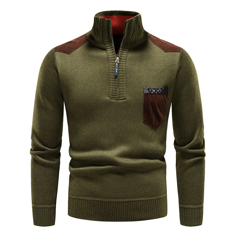 Comfortable knit men's half-zip sweater, a stylish & warm option for winter apparel.