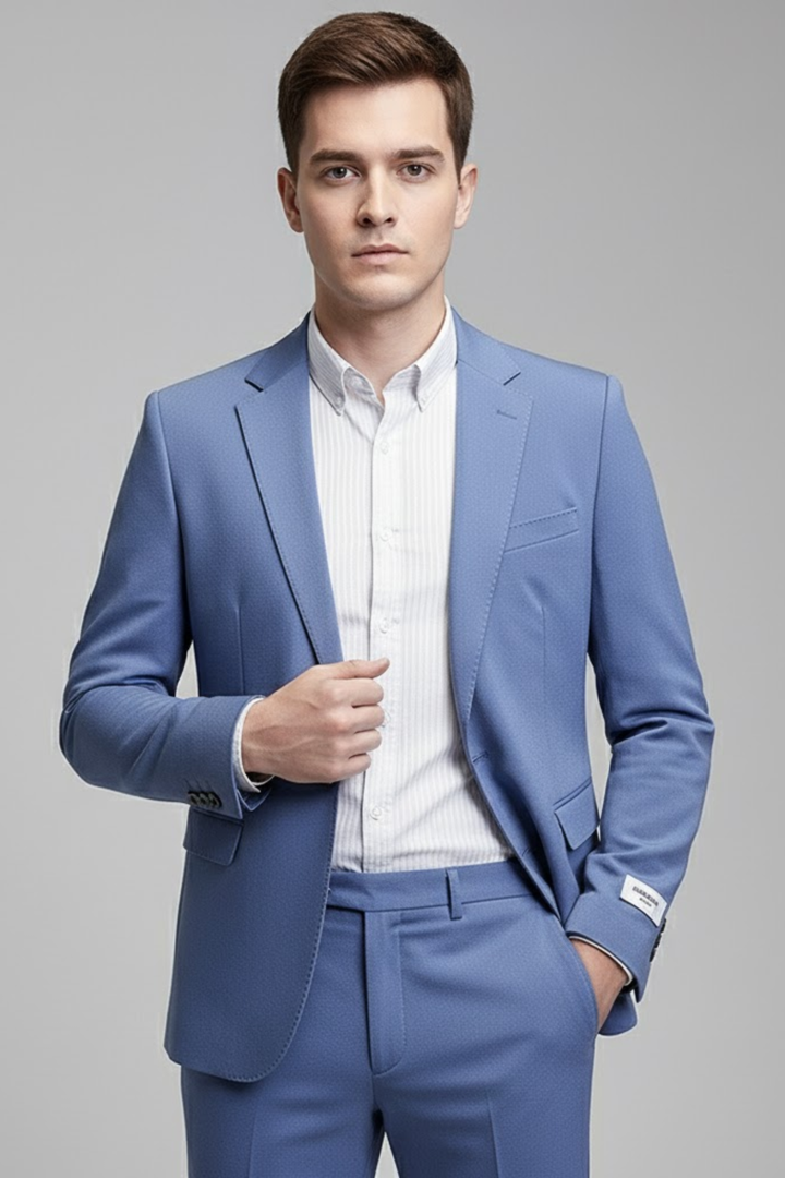 Elegant men's slim fit business suit, two-piece design, ideal for professional office wear & formal events.