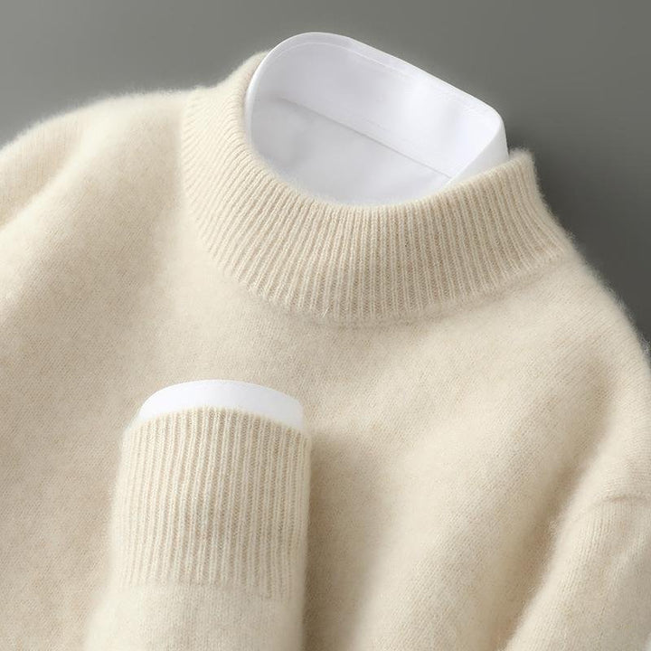 Elegant men's long sleeve mock neck sweater. A refined pullover for versatile autumn and winter fashion.