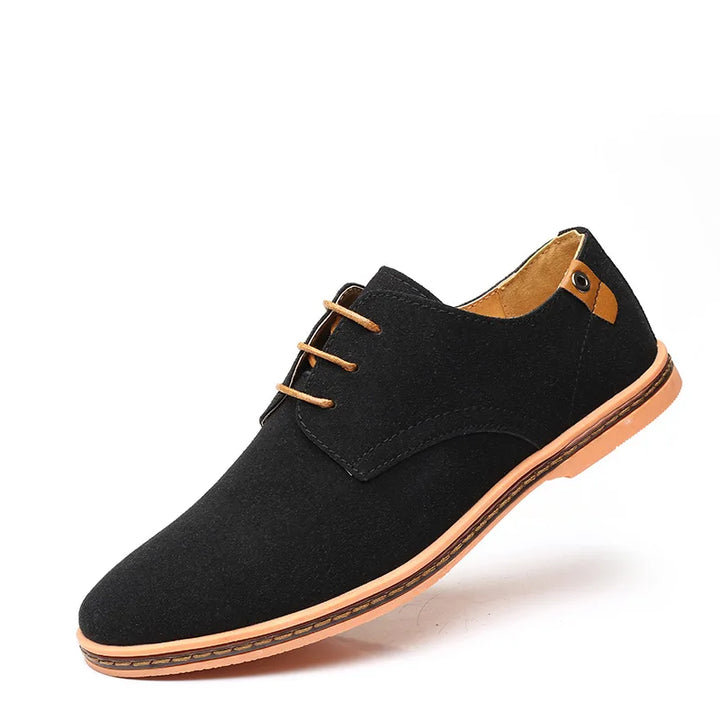 Close-up of sleek men's Modern Oxford dress shoes, showcasing quality leather & comfortable sole for all-day wear.