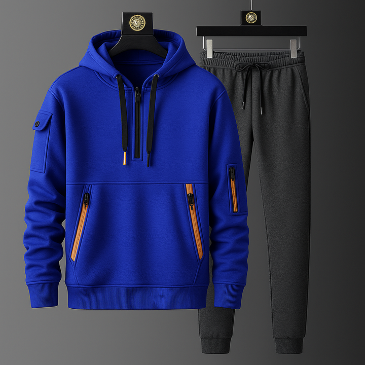 Gray men's sportswear tracksuit set, ideal for athletic performance, comfort, and casual everyday style.