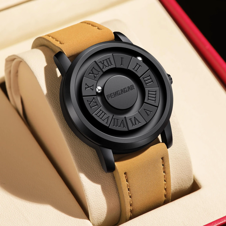 Men's modern watch with Roman numerals & magnetic pointers. Sleek, minimalist design.