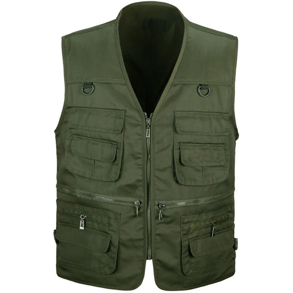 Versatile men's fishing and travel vest. Lightweight, multi-pocket design provides convenient storage for expeditions.
