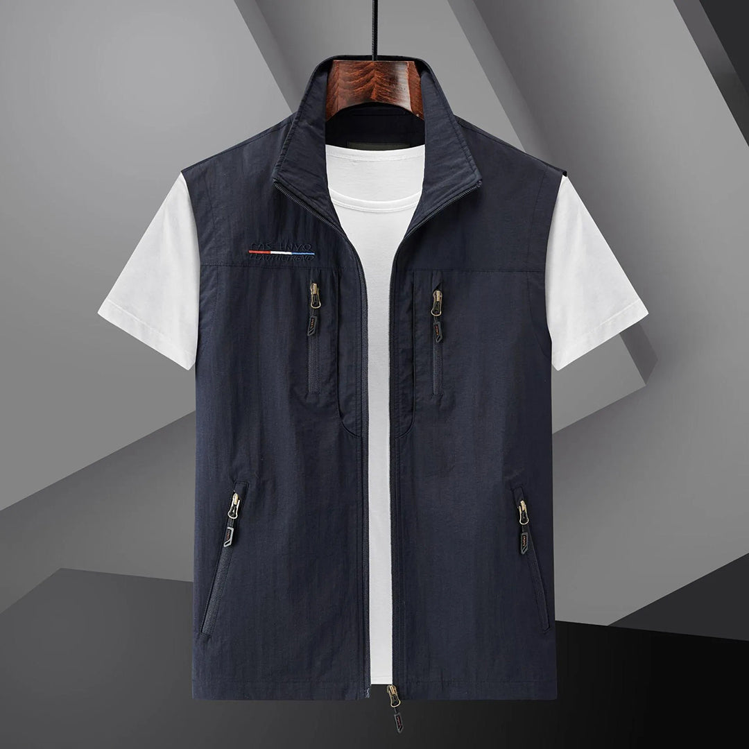 Men's multi-pocket outdoor utility vest for fishing, hiking & travel. Lightweight adventure gear.