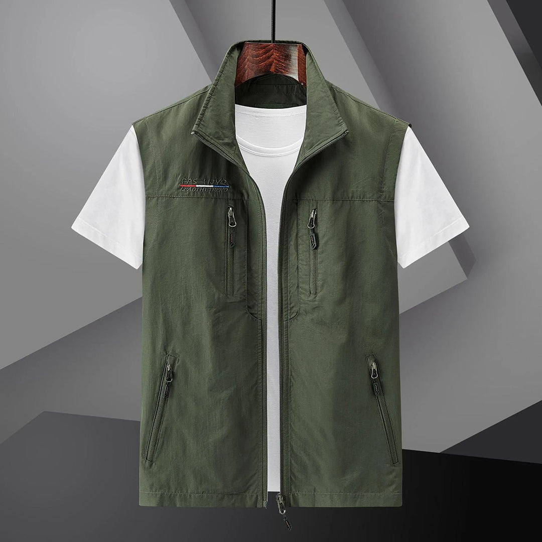 Versatile men's multi-pocket outdoor utility vest for hiking, fishing, travel & adventure.