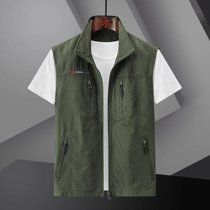 Versatile men's multi-pocket outdoor utility vest for hiking, fishing, travel & adventure.