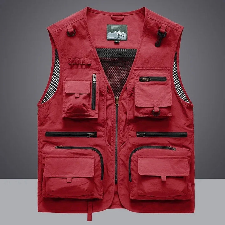 Men's outdoor multi-pocket fishing vest. Tactical gear with ample storage for hiking & fishing.
