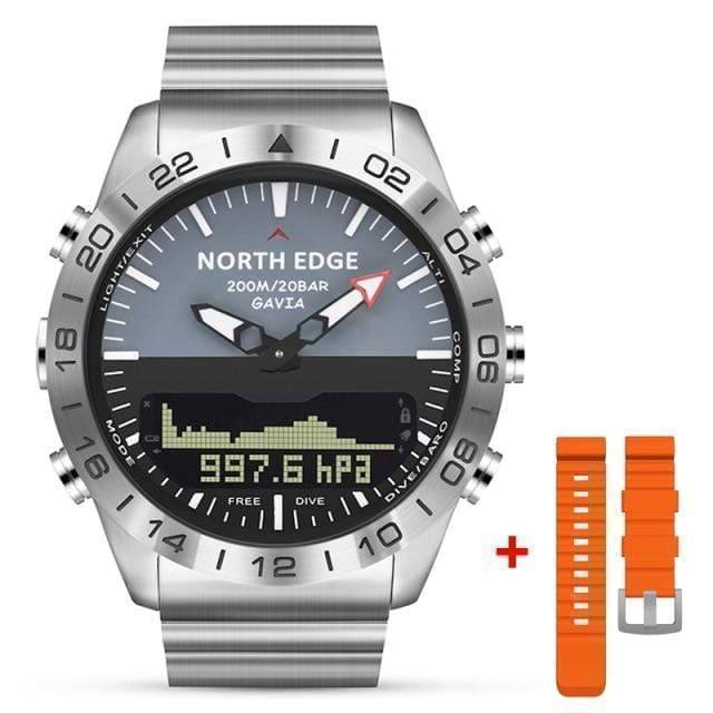 Men's black digital dive watch, emphasizing its multifunctionality and durable construction