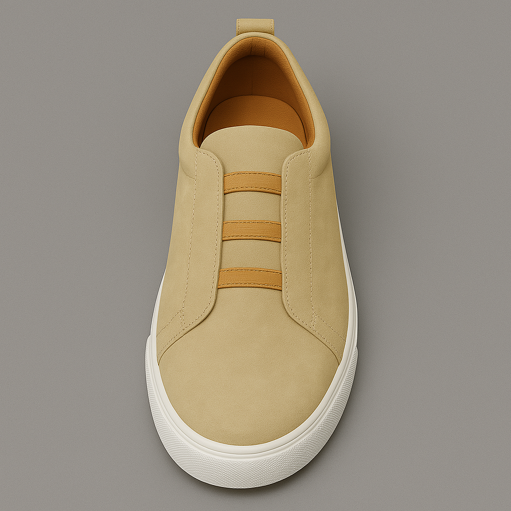 Closeup of Men's Navarro stylish lace-up sneakers, showcasing detailed stitching & durable sole.