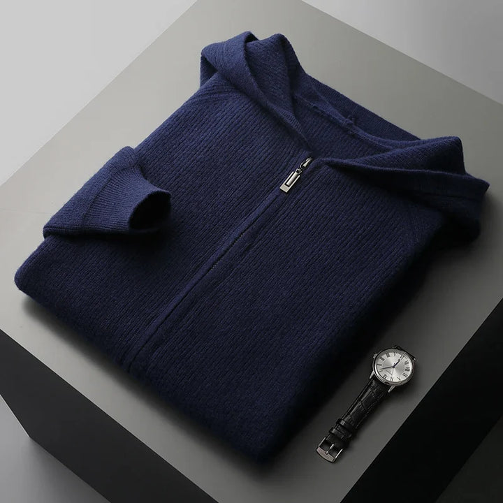 Cozy men's full-zip hoodie, ultimate comfort & modern style, perfect for casual layering.