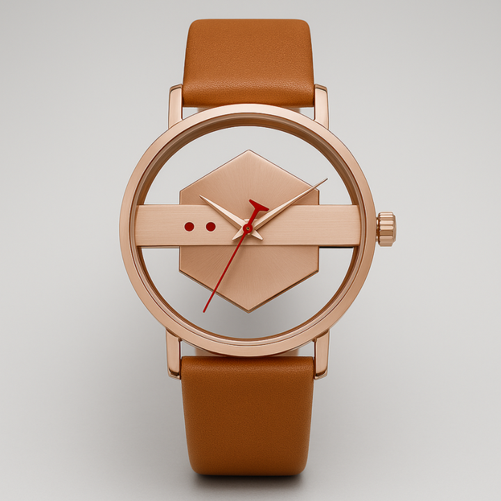 Men's Orbit Dial Watch with a clear view of the open-core design and polished steel bezel.