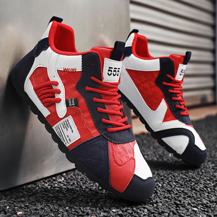 On-foot: Men's Orbital Nexus streetwear sneakers, comfortable athletic footwear for urban adventures.