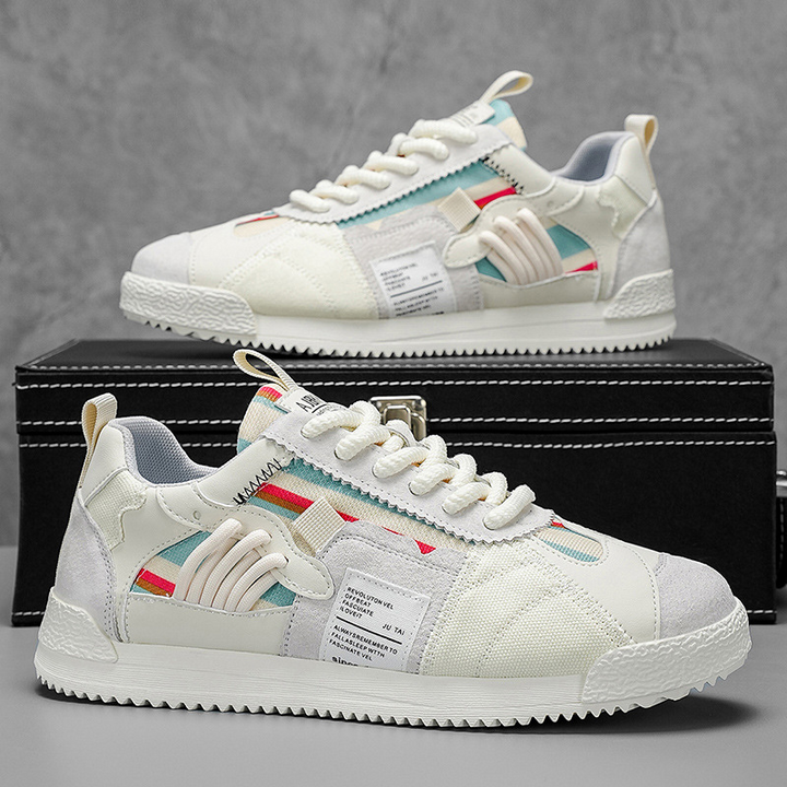 Eye-catching Men's Orbital Y2K sneakers, multi-tone retro aesthetic, streetwear essential.