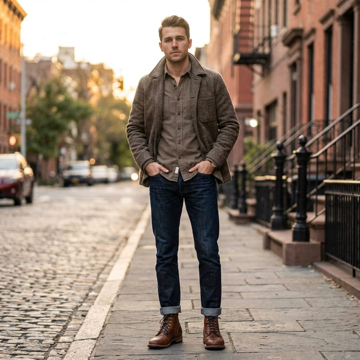 Stylish men's brown leather orthopedic comfort boots, perfect for casual wear & foot health.