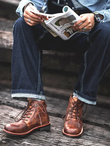 Premium men's leather comfort boots, orthopedic design for supportive all-day wear & foot relief.
