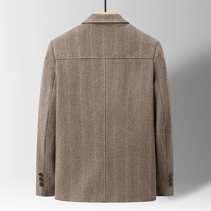 Warm Men's Oswald Herringbone Jacket, premium wool blend. Ideal men's winter outerwear for cold climates.