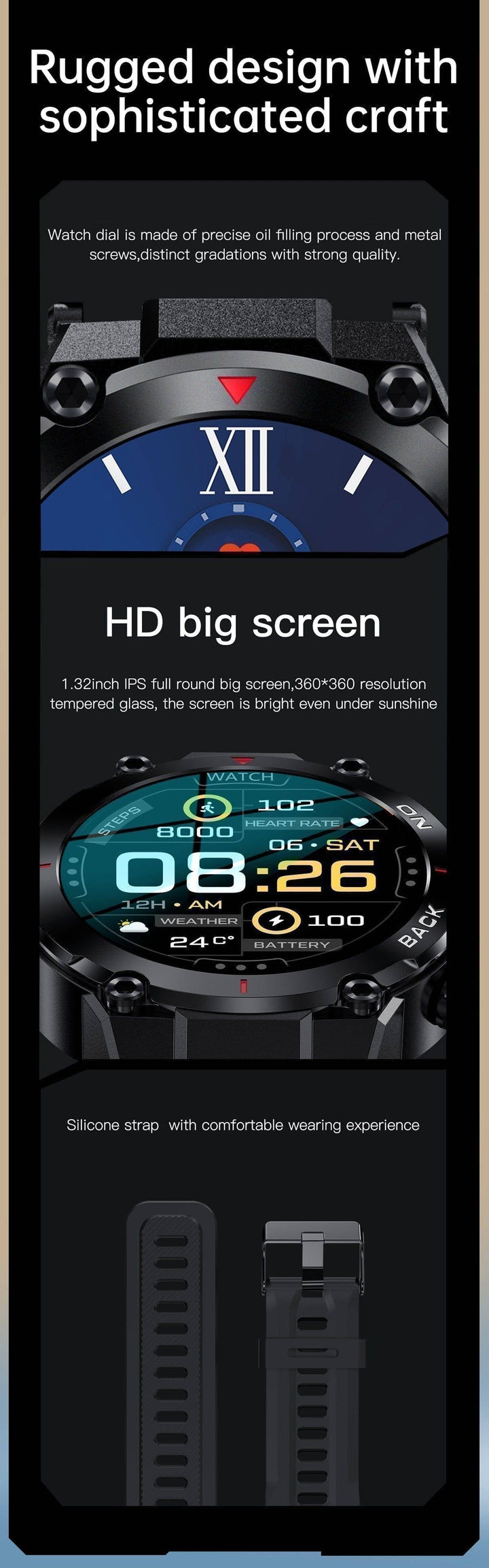 Men's Digital Watch showing notifications from a smartphone, emphasizing its smart connectivity.
