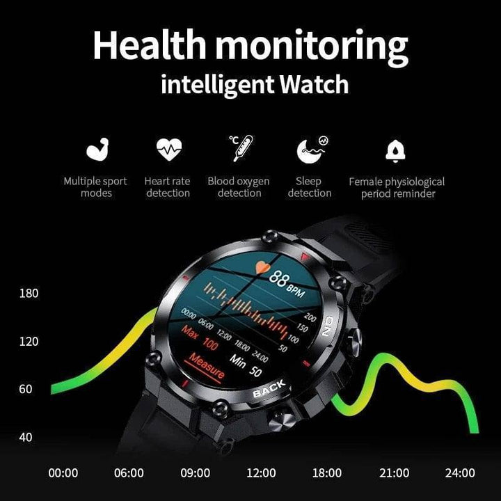 Waterproof Men's Smartwatch submerged in water, highlighting its durability for swimming and outdoor sports.